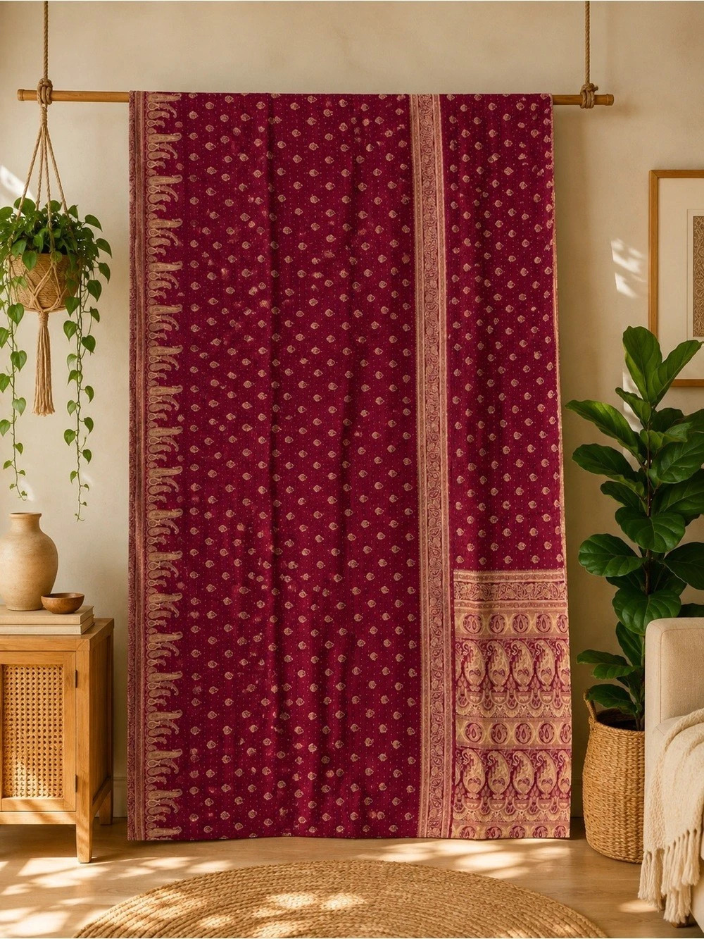 Handmade Reversible Indian Vintage Twin Kantha Quilt